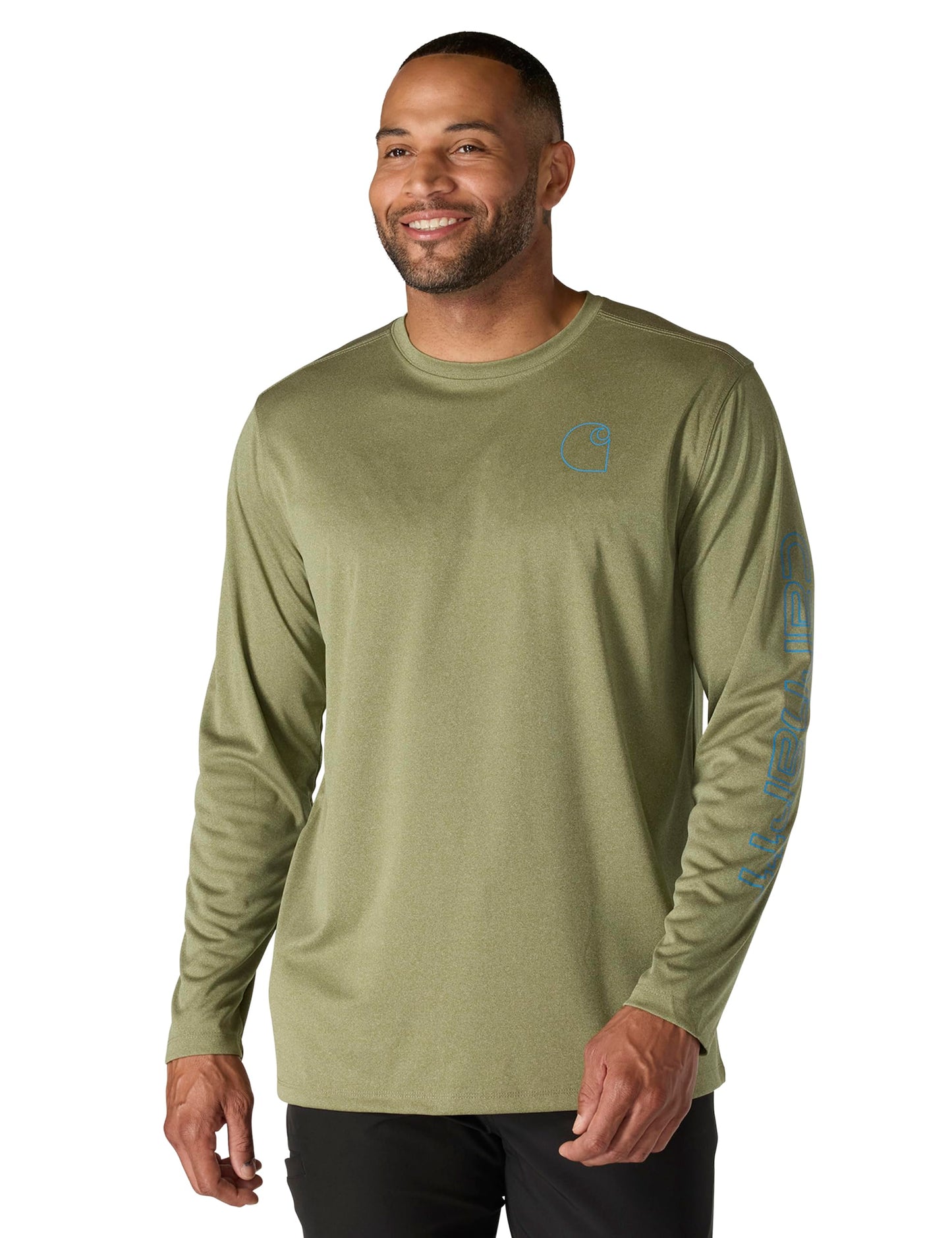 Carhartt Men's Force Sun Defender Lightweight Long-Sleeve Logo Graphic T-Shirt, Dark Bronzed Green Heather, X-Large