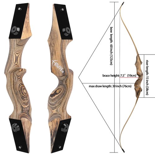 ZSHJGJR 60” Black Hunter Original Recurve Bow 20-60lbs for Adults American Hunting Longbow Archery Bow Left Hand for Archery Outdoor Hunting Target Shooting (Wood, 35lbs, Left Hand)