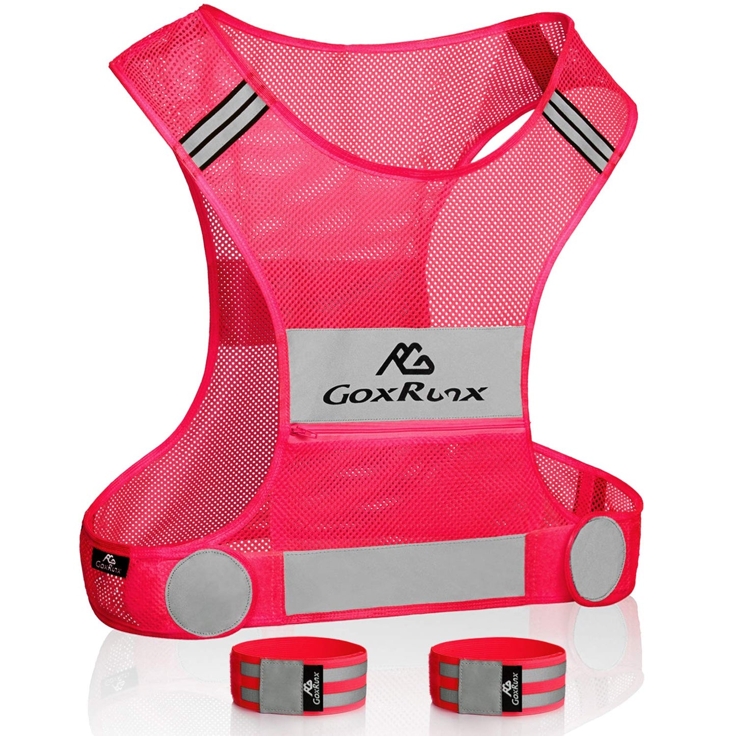Reflective Vest Running Gear, Lightweight Motorcycle Cycling Reflective Vests with Large Pocket & Adjustable Waist for Women Men Running Safety Vest with Reflective Bands (Pink, Small)