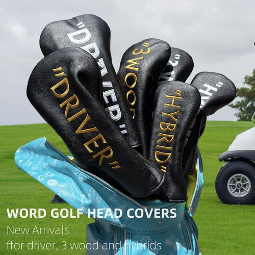 Golf Club Headcover 3 Wood Headcover Black n White Premium PU Leather Driver #3 Fairway Wood Hybrid Wood Head Cover Fits for All Brand (for 3 Wood)
