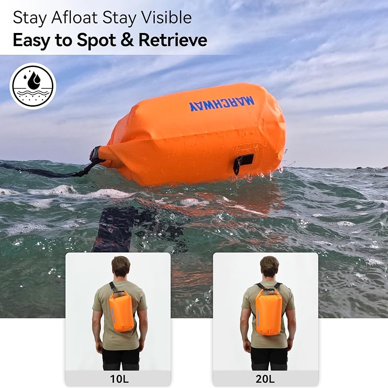 MARCHWAY Waterproof Dry Bag Backpack 5L-40L, Roll Top, Floatable 20L Deep Orange