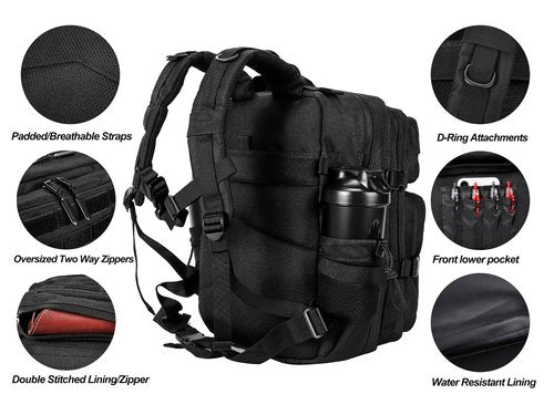 LHI Tactical Military Backpack for Men and Women 25L Army Assault Pack Bag Large Rucksack with Molle System-Black