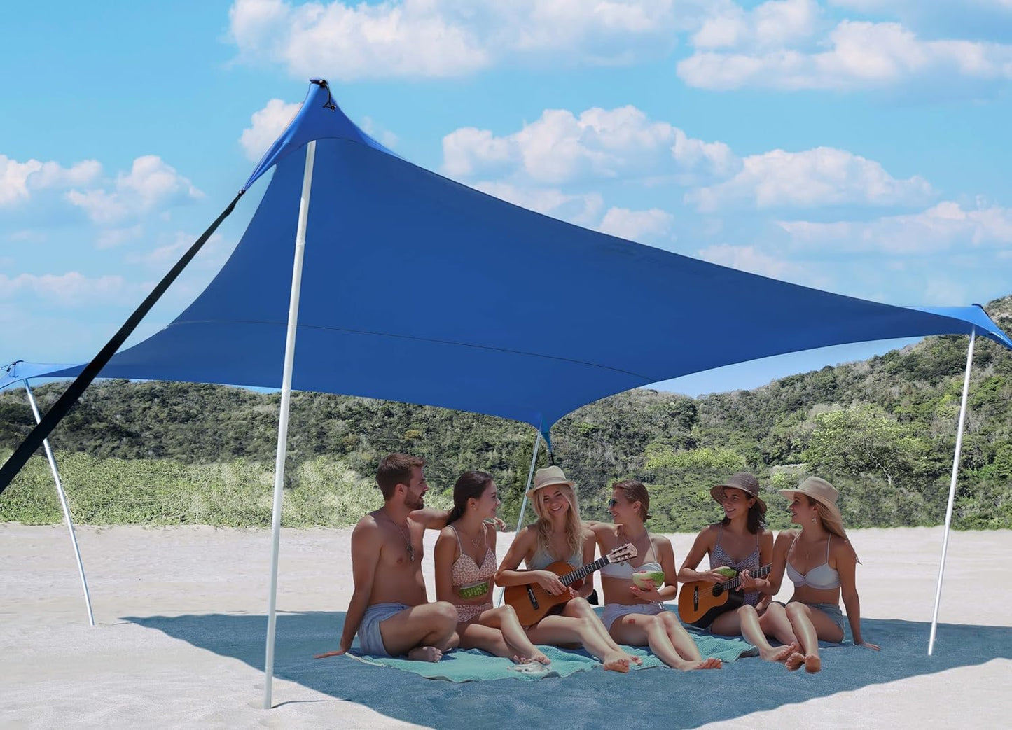 10×10ft UPF50+ Beach Tent Sun Shelter, Windproof Stable Outdoor Pop Up Beach Shade Canopy for Camping, Fishing, Backyard Fun or Picnics, 2 Poles