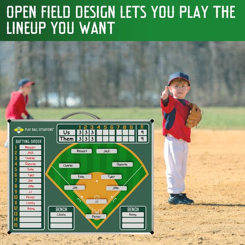 Play Ball Situations - Magnetic Baseball Lineup Board for Dugout - Won’t Warp or Crack, Magnets Always Hold - Dry Erase Softball Lineup Board - Durable 2-Sided Baseball Clipboard for Coaches