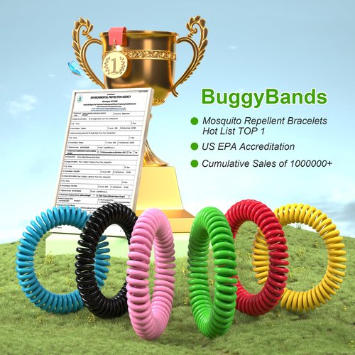 BuggyBands 12 Pack Mosquito Repellent Bracelets, Individually Wrapped, DEET Free, Natural and Waterproof Band