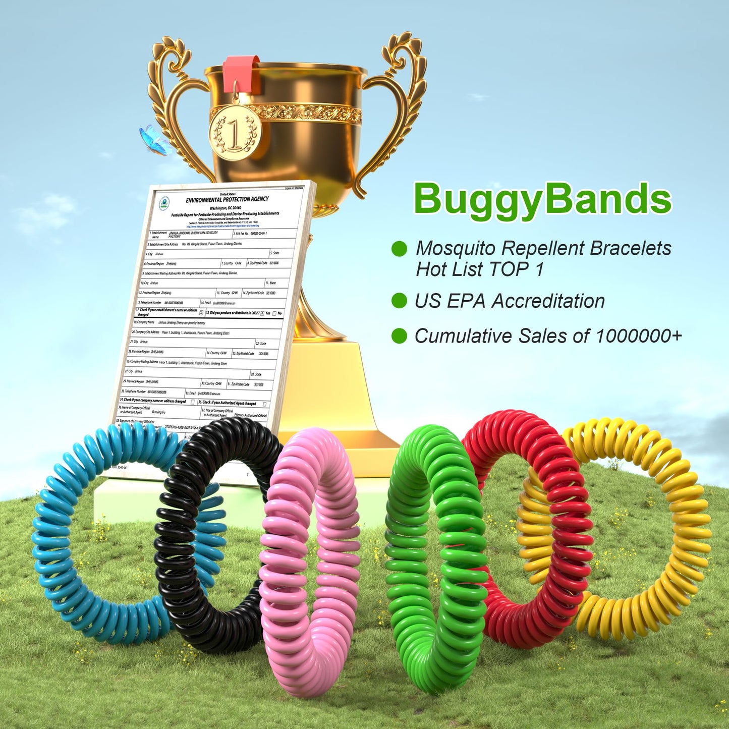 BuggyBands 24 Pack Mosquito Repellent Bracelets for Kids & Adults, Individually Wrapped Repellent Wristbands, DEET Free, Natural and Waterproof Band