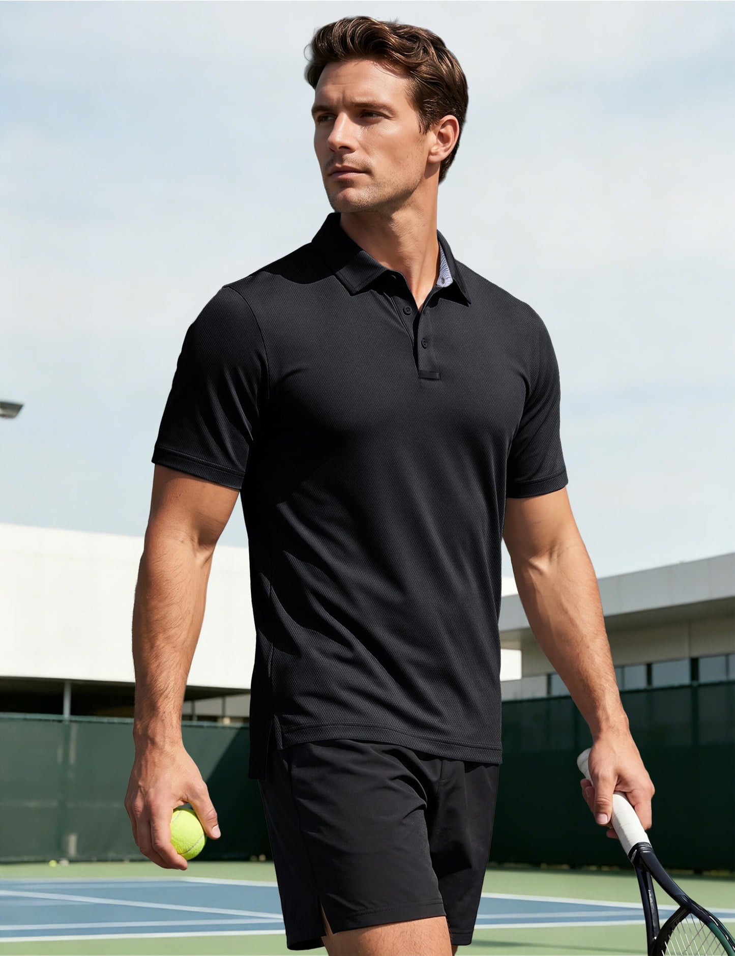 MAGCOMSEN Black Polo Shirts for Men Short Sleeve Performance Moisture Wicking Golf Polos Athletic Work Casual Plain Collared Shirt