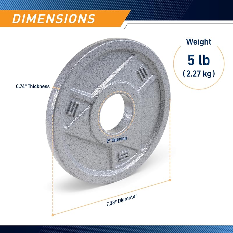 Marcy 5 lb Cast Iron Olympic Weight Plate – 2" Center Hole, 1 Plate
