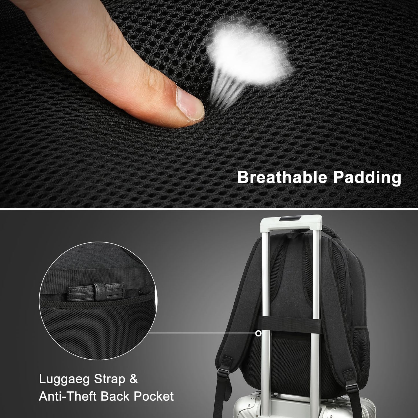 BIKROD Backpack for Men and Women, School Backpack for Boys, Water Resistant Business Travel Laptop Back Pack Fit 15.6 Inch Laptop with USB Charging Port, Black