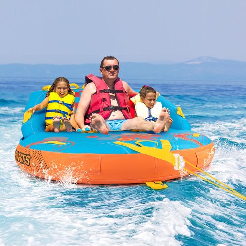 SPORFIT Towable Tubes for Boating, Water Towables for Boats to Pull 2-3 Riders, Water Tubes Pool Raft with Sofa Style Backrest, Heavy-Duty Nylon Cover, Front & Back Tow Points