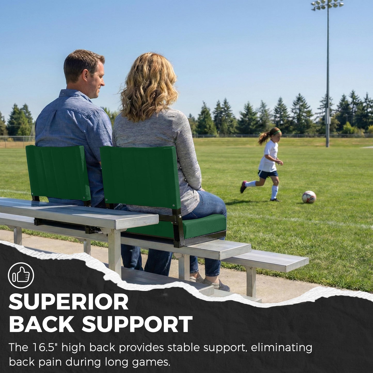 SPORT BEATS Stadium Seats with Back Support Bleacher Chairs with Back and Cushion Thick Padded Bleacher Seats Includes Shoulder Strap Huntergreen 1pc Standard
