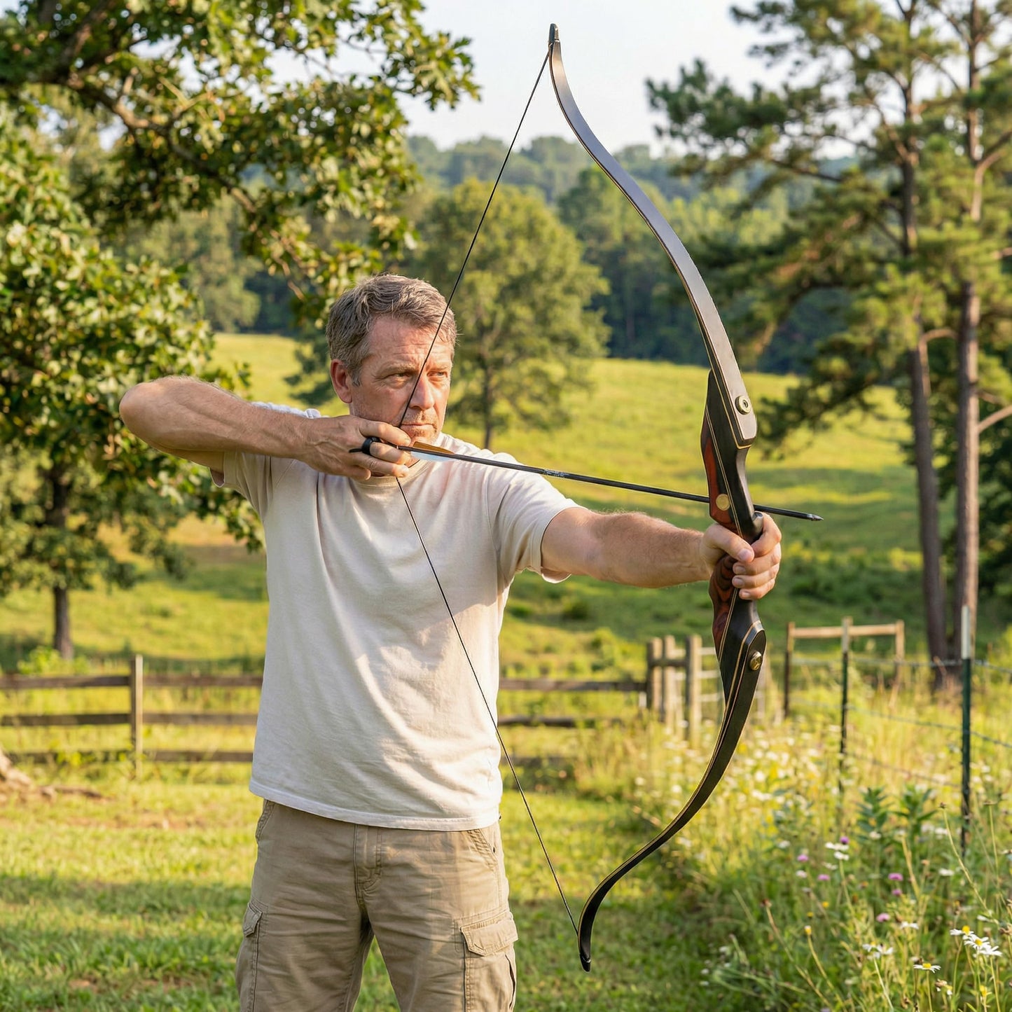 Professional Recurve Bow and Arrow Set for Adults Youth Beginners, 60'' Wooden Takedown Hunting Bow for Outdoor, Hunting and Practice, Right Hand, 30/40/50lbs (Bow and Arrow Set, 50LBS)