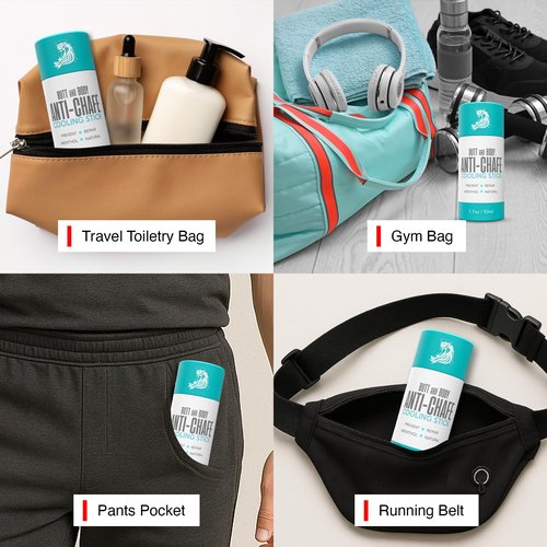 Butt & Body Cooling Anti-Chafe Stick with Menthol, 1.7 oz. – Unisex No Chafing Stick for Thighs, Underarms, Feet, Butt – Preventing, Moisturizing, Repairing, Portable – Made in USA