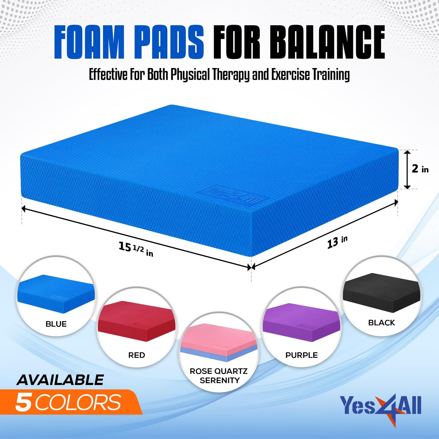 Yes4All Foam Balance Pad, Non-Slip Foam Mat for Yoga & Strength Training, Exercise Knee Pad for Floor Workouts, Soft Cushion for Balance Training - Blue, L