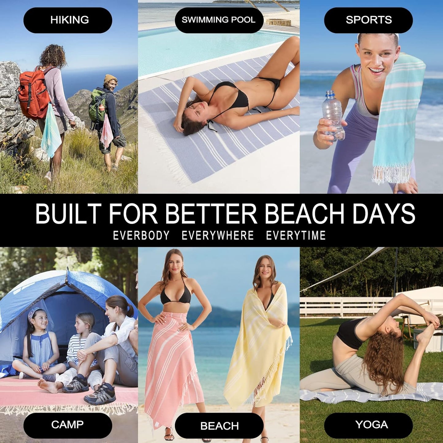 2 Packs Turkish Beach Towels Quick Dry Sand Free Oversized Bath Pool Swim Towel Extra Large XL Big Blanket Adult Travel Essentials Cruise Accessories Must Haves Clearance Vacation Stuff