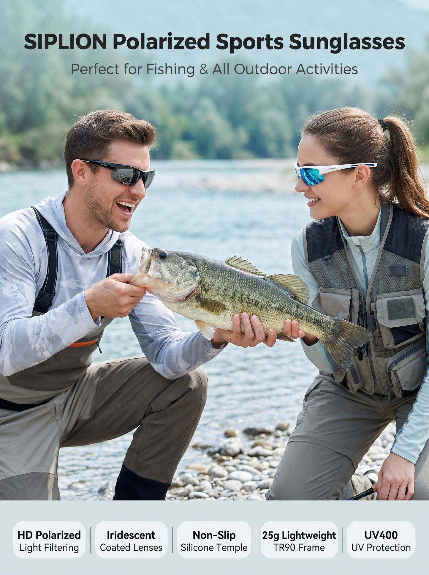 SIPLION Polarized Sunglasses Men Sports: UV400 Protection Anti-Slip Wrap-Around TR90 Frame for Driving Fishing Golf Running (Black Frame/Blue Mirrored Lens, As the picture)