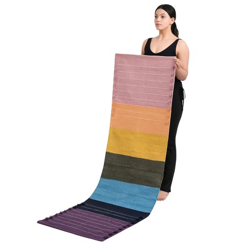 SILAK Herbal Organic Cotton Yoga Mat - Eco-Friendly Hand-Woven Non-Slip Rug - Thick & Comfortable (24”x72”x6mm) for Home Fitness & Yoga (Chakra Energy)