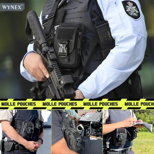 WYNEX Tactical Compass Phone Pouch, Large Molle Smartphone Holster Case Double Capacity Small Utility EDC Pouch with Compass Buckle and Carabiner