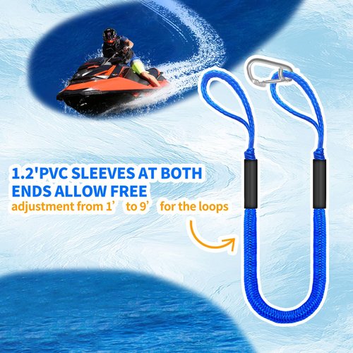 ZRSCHYG 4ft Bungee Dock Line with 2 Loops and 1 Clip, 2025 Newly Upgraded Mooring Rope for Boats (Blue)