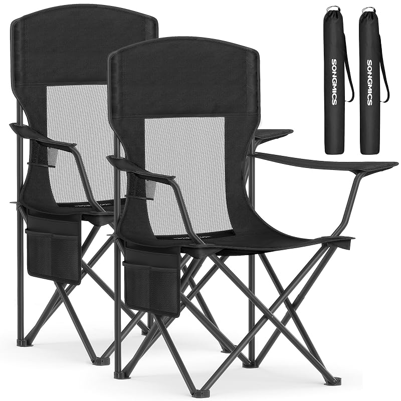 Songmics 2-Pack Breathable Camping Chairs, 330 lb Capacity - Black