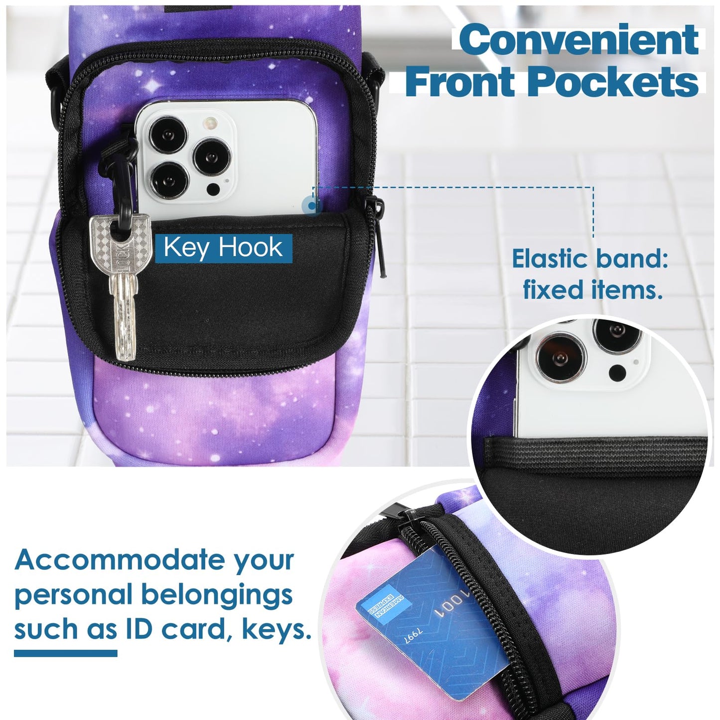 Nuovoware Water Bottle Carrier Bag,25oz/32oz,Pouch Holder,StarrySky Purple