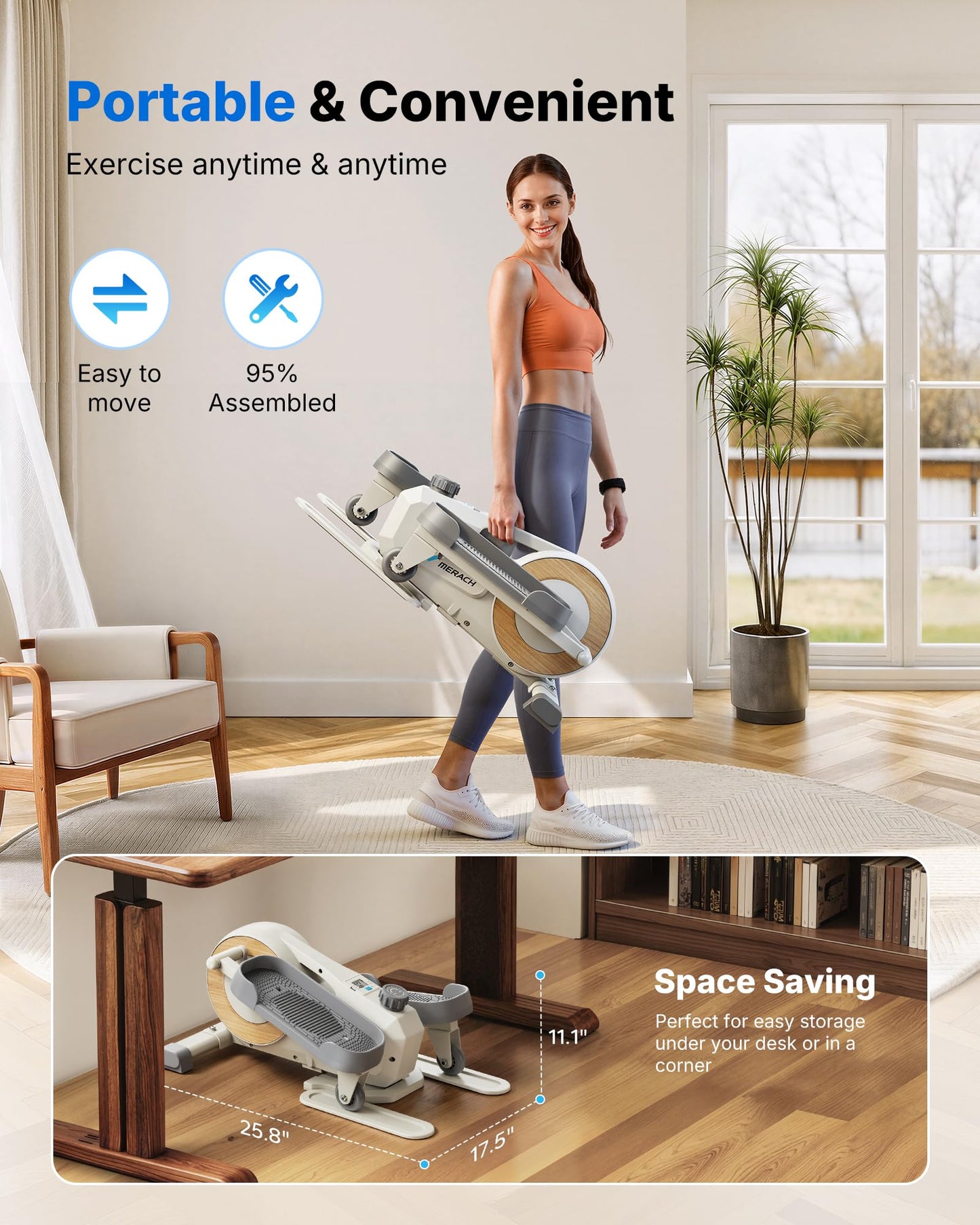 Sitting Under Desk Elliptical Machine, Leg Exerciser While Sitting for Seniors, Seated Pedal Exerciser, Quiet & Portable Pedal Exerciser with 8 Resistance Levels, Work from Home Fitness