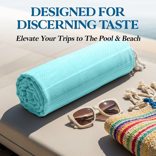 DECOLURE Turkish Beach Towel Oversized 39x73 Inch - 100% Turkish Cotton, Quick Dry and Sand Free Beach Towels for Travel - Lightweight, Absorbent & Soft Peshtemal Towel - (Cyan Wave)