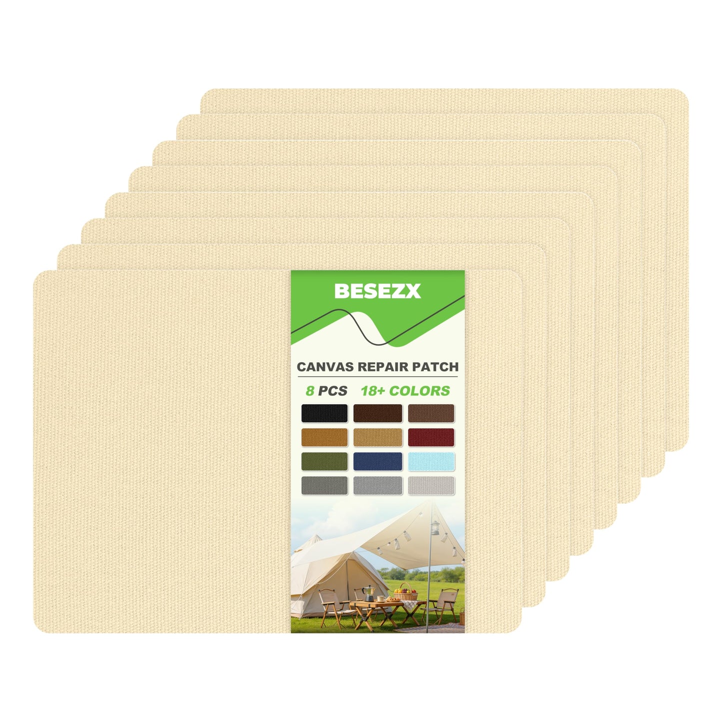 Besezx Canvas Repair Patch,Outdoor Gear Patch, 7.87x5.9 Inches 8PCS,Waterproof Self-Adhesive Fabric Repair Tape for Repairing Boat Covers,Sun Shades,Sofas,Tents,Lounge Chairs,Awnings (Beige)