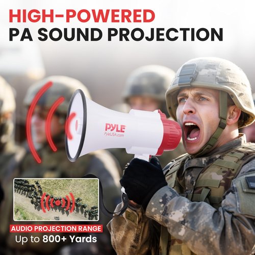Pyle Megaphone Speaker PA Bullhorn - with Built-in Siren 30 Watt Voice Recorder & 800 Yard Range - Ideal for Football, Soccer, Baseball, Hockey, Basketball, Cheerleading Fans & Coaches - PMP35R