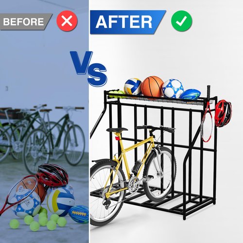 YES4ALL 4-Bike Stand, Bike Storage Rack, Bicycle Floor Rack for Garage Organizer, Indoor Sporting Gear Storage Station