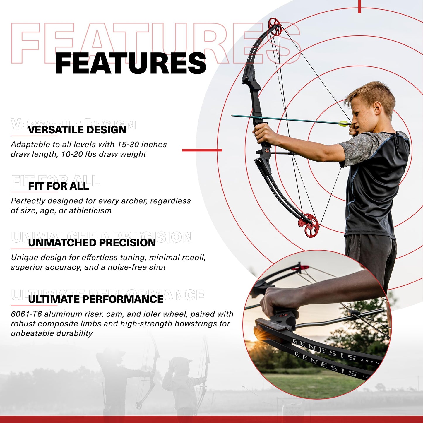 Genesis Archery Original Compound Bow with Adjustable Riser, 15"-30" Draw Length, Right - Archery Bow with 10-20 lb Draw Weight for Youth and Adults