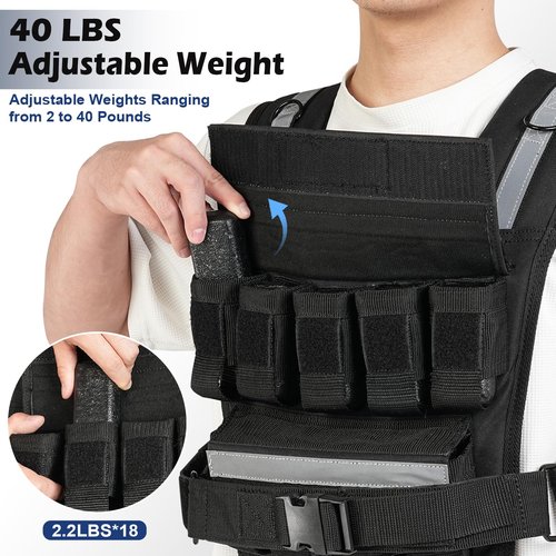 Adjustable Weighted Vest，40lbs Weights with Reflective Stripe, Weight Vest Workout Vest for Strength Training Running Walking Workout Vest for Men and Women