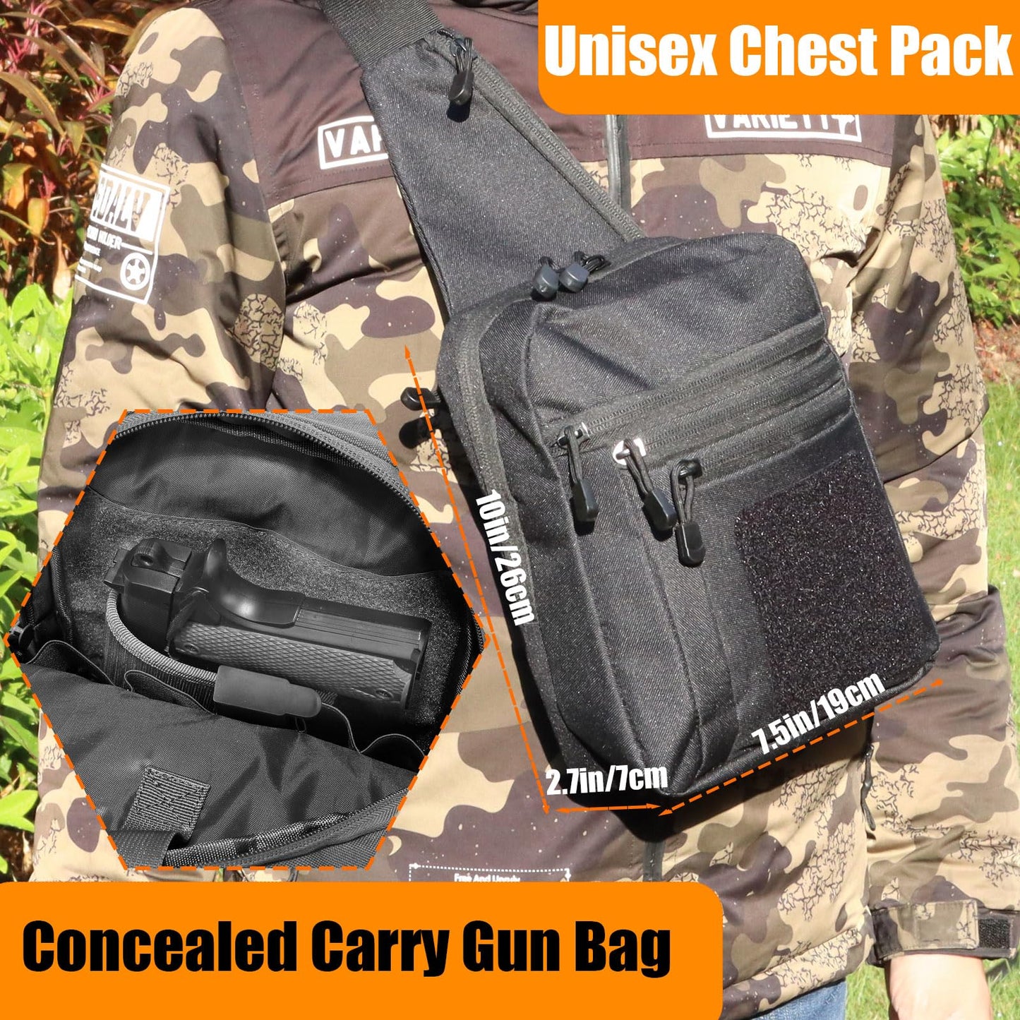 GAZJYUSP Small tactical concealed carry shoulder sling bag for men women Concealed carry crossbody bag with holster Personal pocket(Black)