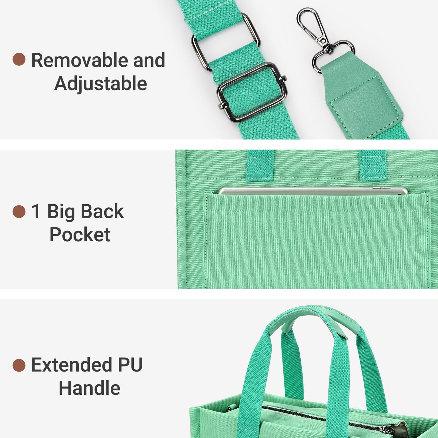 ZORFIN Canvas Tote Bag for Women with Zipper and Compartments Crossbody Work Laptop Bag for Travel College Office, Yellow Green