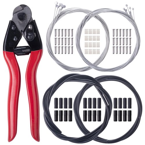 87Pcs Steel Bike Brake Shifter Cable Kit with Stainless Steel Bike Cable Cutter,UniversalBrake Cable Housing Shifter Cable Set with Cable End Caps,Copper Sleeves and O-Rings for Mountain Road Bike