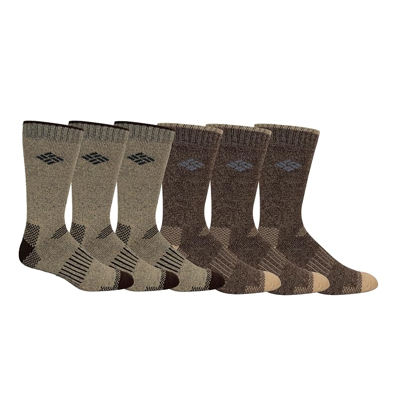 Columbia Moisture Control Crew Socks 6-Pack for Men Khaki/Brown