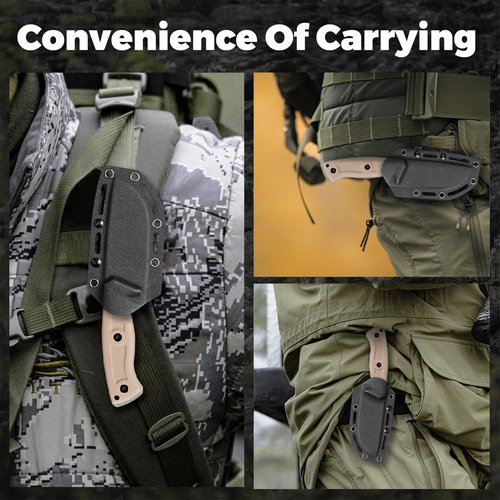 SDOKEDC Knives 14C28N Steel Fixed Blade Tactical Knife with kydex sheath for Men EDC Outdoor Camping Survival Hunting (White stone wash+khaki G10 handle)