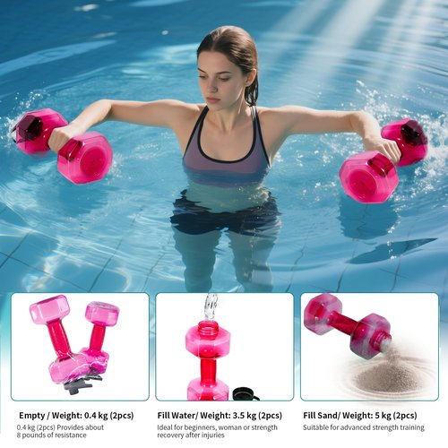 YOTAN 2 PCS Water Weights for Pool Exercise, Water Dumbbells Pool Resistance, Lightweight Pool Weights for Water Exercise Resistance, Water Aerobics Equipment for Aqua Therapy, Pool Fitness, Weight Loss, Red