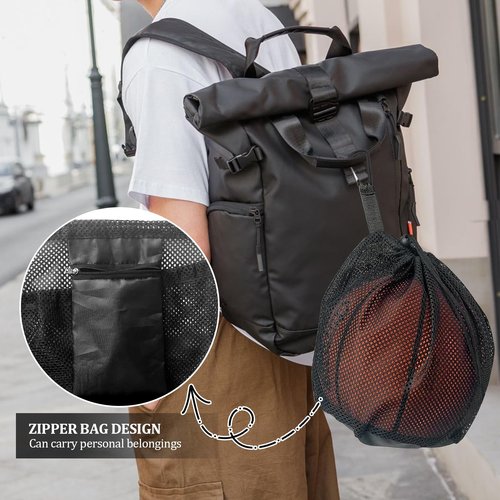 Single Mesh Ball Bag with Zipper Pocket, Drawstring Volleyball Bag, Basketball Bag, Soccer Ball Bag Storage for Carrying Basketball, Volleyball, Football and Water Polo