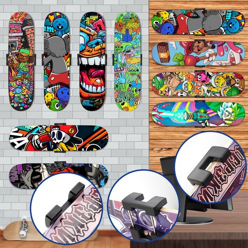 YIBEICO Skateboard Decks Wall Mount 360° Rotating Skateboard Wall Hanger, Extending & Floating Display Skateboard Wall Holder Grab & Go Storage Rack,Universal Skate Wall Mount Horizontal Any Angle (1)