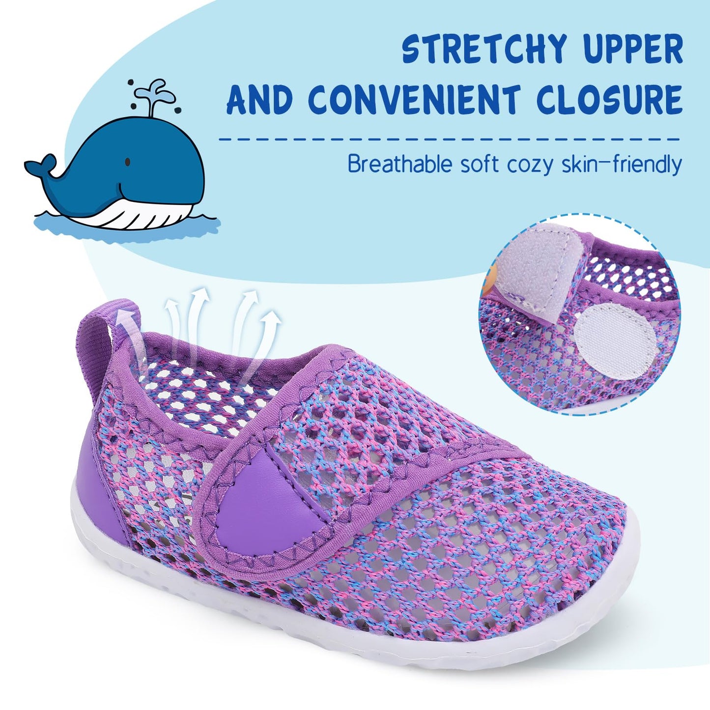 LeIsfIt Girls Boys Water Shoes Kids Aqua Socks Toddler Quick-Dry Beach Swimming Shoes Lightweight Breathable Non-Slip Summer Shoe, Purple, 11 Toddler