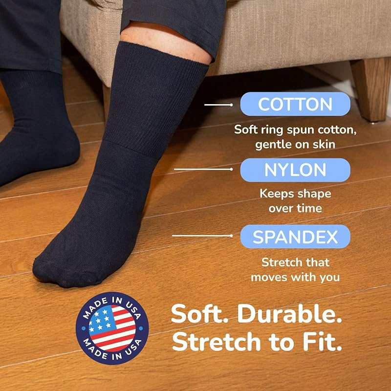 Extra Wide Athletic Socks 3 Pack - White, Large, Up to 6E Width, Made in USA