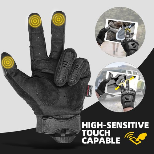 ZUNE LOTOO Tactical Gloves for Men, Touchscreen Motorcycle Gloves with Finger Impact Protection, Black Palm Padded Safety Work Gloves for Paintball Airsoft Range Tac Female Women(Large)