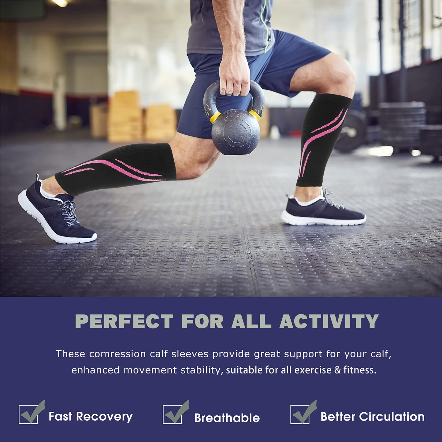 Keskale Calf Compression Sleeves for Men & Women (20-30 mmHg), Leg compression Sleeve Footless Compression Socks for Running, Varicose Veins & Shin Splint Relief, Blue, L/XL