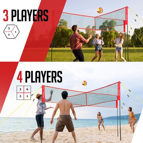 ZEALFEEL 4 Square Volleyball Game Set, 3 Heights Adjustable 4-Way Volleyball Net with Vollyball, Pump, Carry Bag, Hammer, 14 FT 4 Person Net for Backyard Beach Lawn, Great for Family Fun
