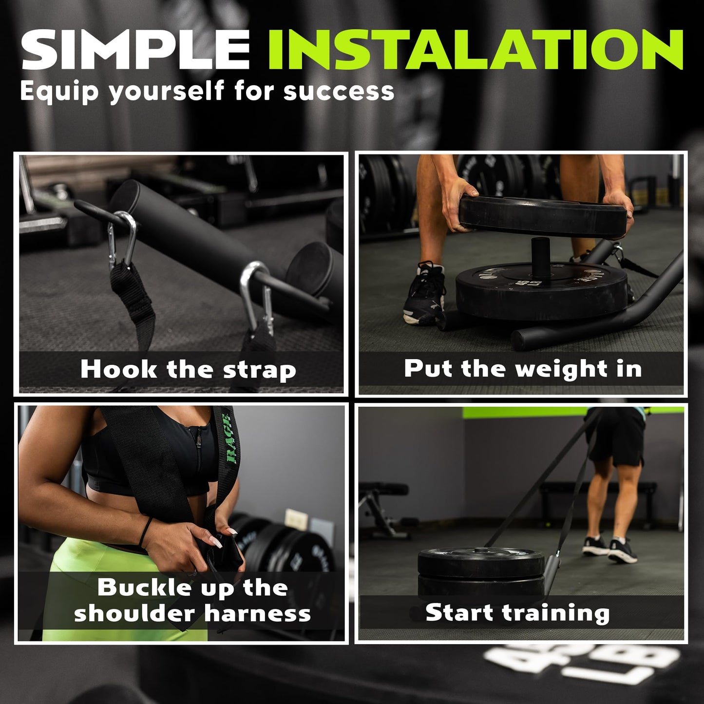 Rage Fitness R2 Weight Training Pull Sled with Harness. 90 LBS Capacity & 6.5 Feet Strap. Power Speed Sled Ideal for Endurance and Weight Training. Compatible with Bumper Plates (Black)