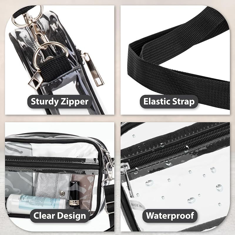 Black Clear Stadium Waist Bag - Transparent Crossbody Purse, Waterproof PVC