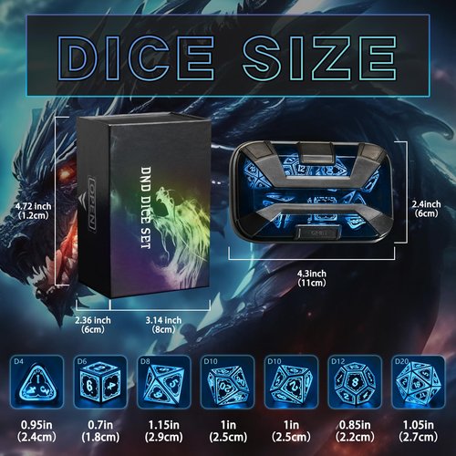 FONVGOGO Light up DND Dice Set Rechargeable,Cool LED D and D Dice 7pcs with Charging Box Polyhedral Dungeons and Dragons RPG Dice Set for Role Playing Table Game (Astral Shard Blue)