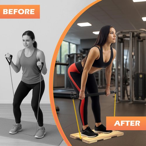 Wood Fitness Board with 5 Resistance Bands, Wooden Exercise Platform for Resistance Band Exercises, Home Workout for Stretching, Strength, Flexibility, Home Gym Tool(Not Include Rods)