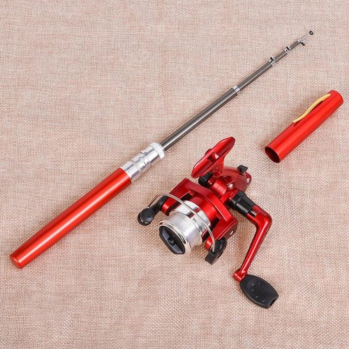 Pocket Size Fishing Rod, Aluminum Alloy Fishing Rod, Mini Fishing Rod Reel Combo,Telescopic Lightweight Aluminum Alloy Freshwater River Lake Reservoir Saltwater Gift for Man (Red)